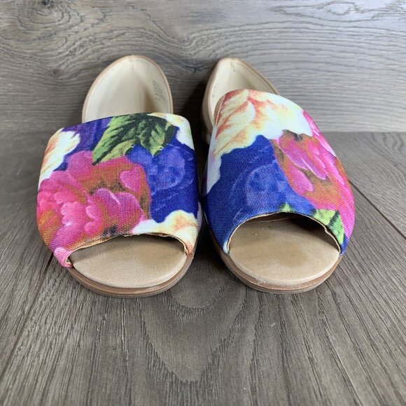 BC Vegan Dress Flat Shoes Women's 7.5 Slip-on Open Toe Floral Print All Man Made - Picture 2 of 16